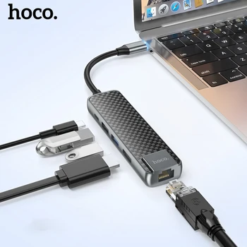 HOCO USB C Hub C Tipo HDMI-USB 3.0 OTG Adapterio 4K 30Hz RJ45 PD60W USB C Dock For MacBook Air Pro 2020 Duomenų Tansfer