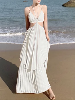 Mados Suknelės Moterims Rankovių Atsitiktinis Šalis Suknelė, Paplūdimio Stilių, Kietas Raukiniai Spageti Dirželis 2023 Nauja Pavasario Vasaros Suknelė