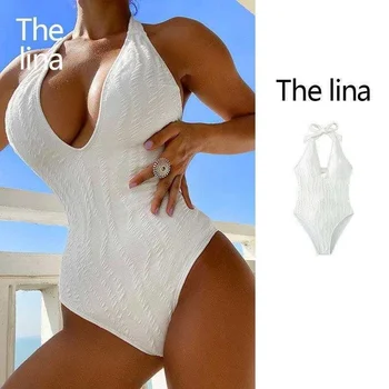 2023 Naują Atvykimo Gryna Spalva Apynasrio vientisi maudymosi kostiumėlį Sexy V kaklo Moterų Paplūdimio maudymosi kostiumėlį Bikini