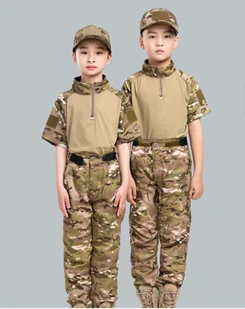 Vaikai Camo Armijos Karinę Uniformą Taktinis BDU SuitCombat Marškinėliai, Kelnės Nustatyti Vaikų Kamufliažas Lauko Mokymo Medžioklės Drabužiai