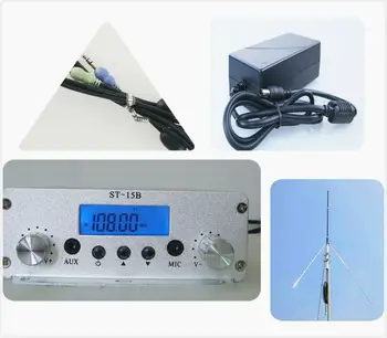 15W 12V 5A 86MHz-108MHz FM transliacijos siųstuvas PLL stereo fm radijo transliacijos stotis, ST-15B + Antena + maitinimo